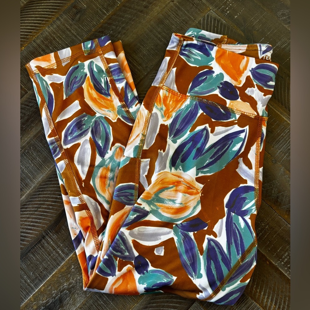 Tek Gear Workout Gear Floral Ankle Leggings Brown Multicolor Size S